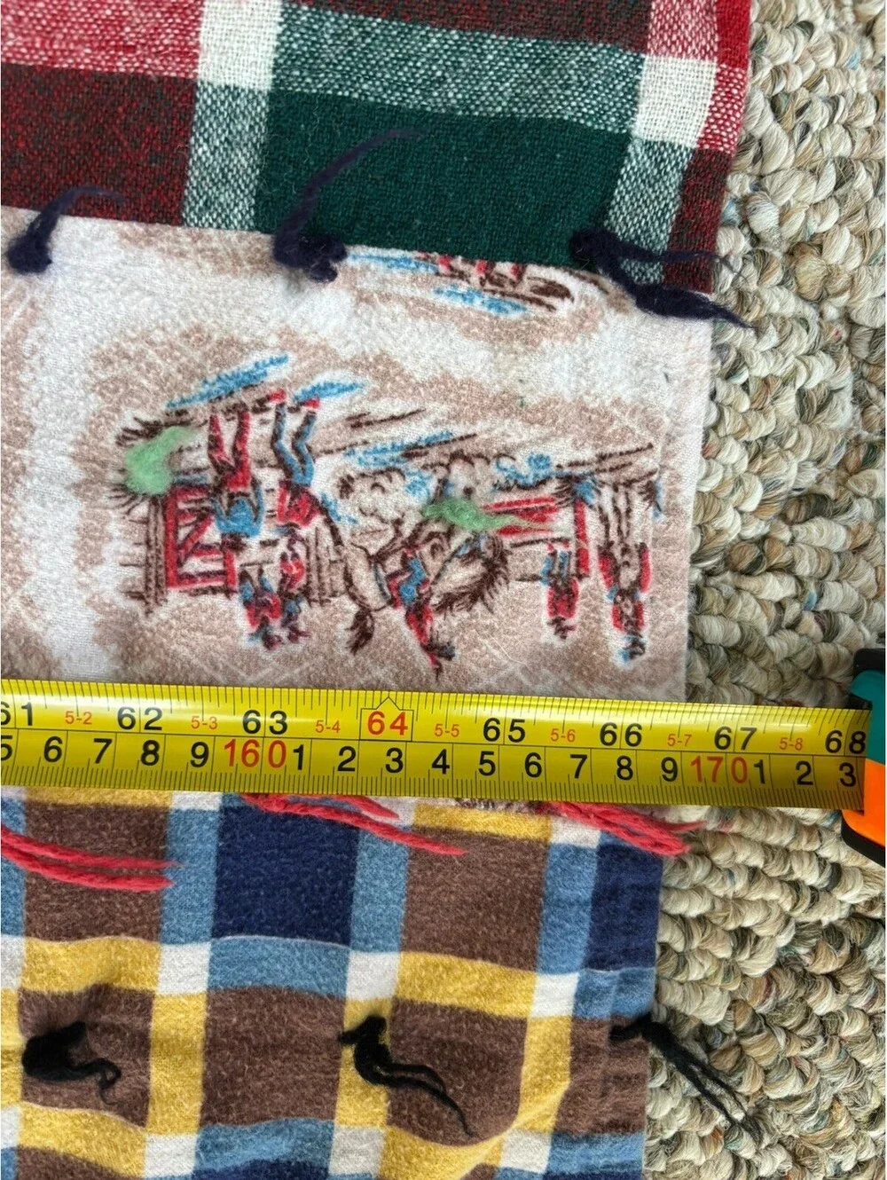 Vintage Hand Tied Scrap Patchwork Quilt 80x60 Feedsack Plaid Folk Art Reversible